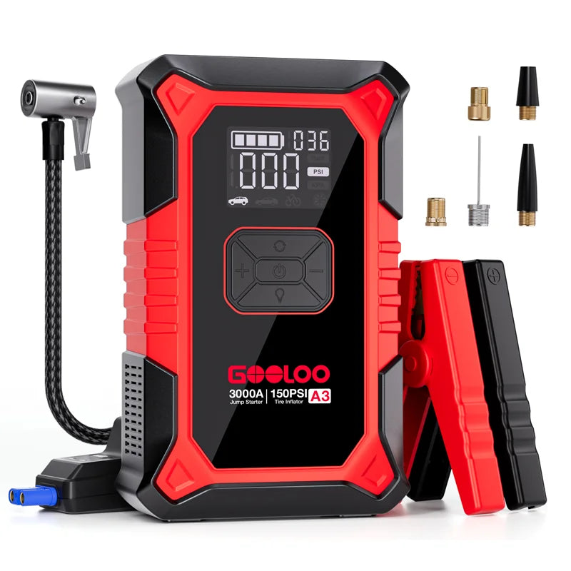 Jump Starter with Air Compressor, 3000A Portable Car Battery Booster