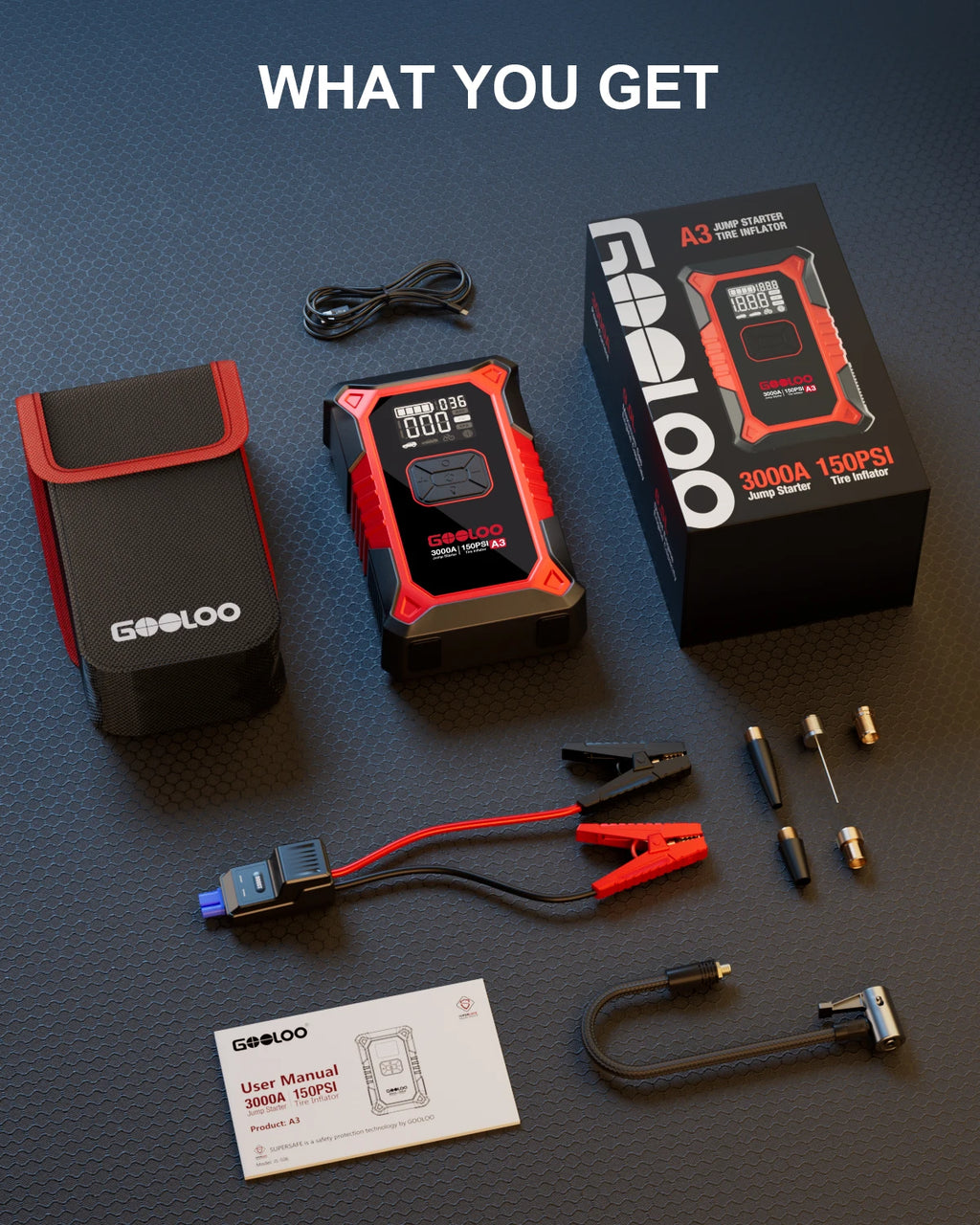 Jump Starter with Air Compressor, 3000A Portable Car Battery Booster